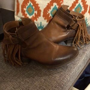Gently used ankle boots with fringe. Genuine leather.